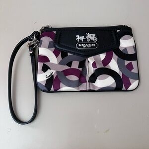 Coach Wristlet in Black, Plum & Gray Geometric Print